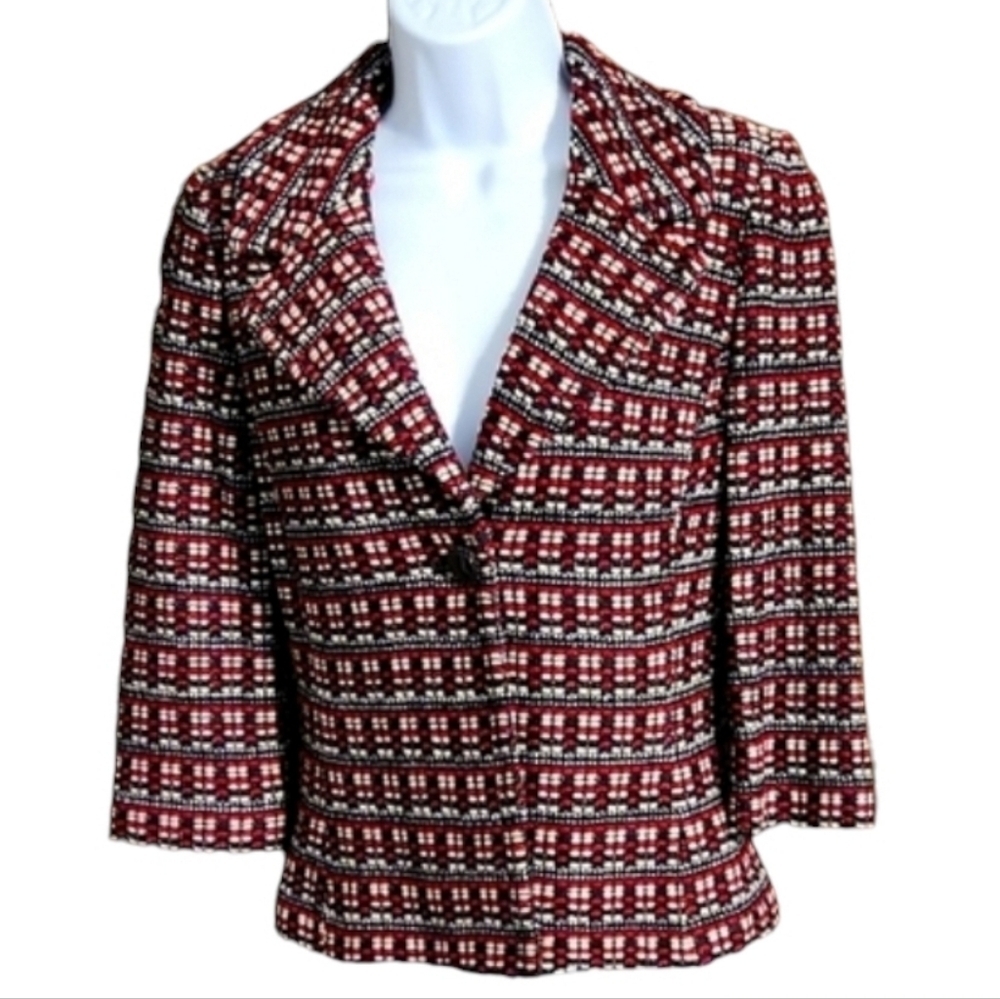 St. John Vintage Red and Black Checkered Single Button Blazer Jacket